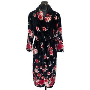 Noire Jasmin Rose Bathrobe Black and Rose Floral Print Size SP